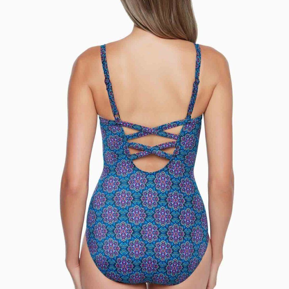 Miraclesuit Womens Danube Bleu Captivate Underwire One-Piece Swimsuit Size 8 - Picture 2 of 13